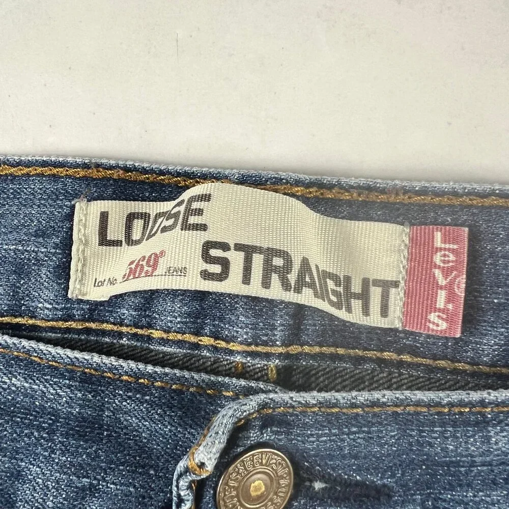 Levi's Jean Shorts Men's 35* 569 Loose Blue Cut Off Faded Denim Jorts Tag 34
